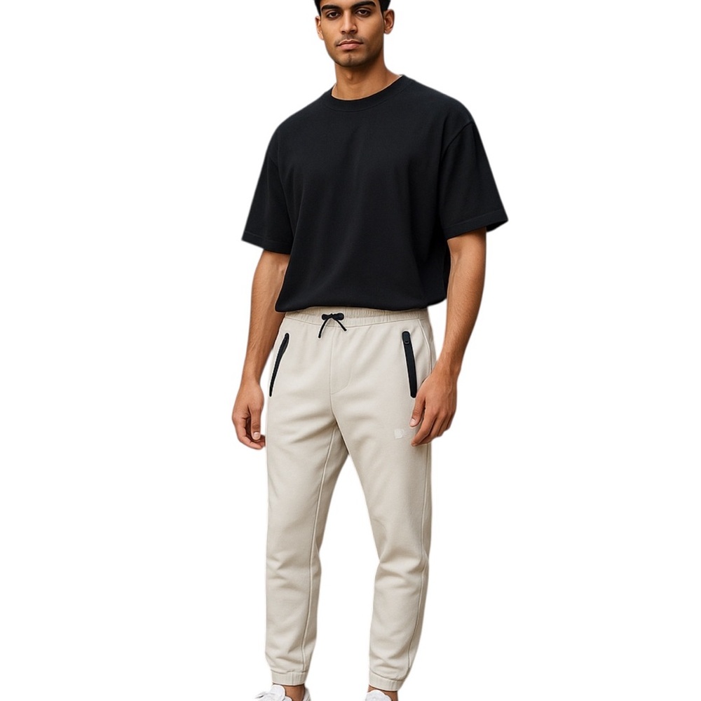 Legends Joggers Mens Size L Ivory Cream Black Taz Pants Athleisure Comfort